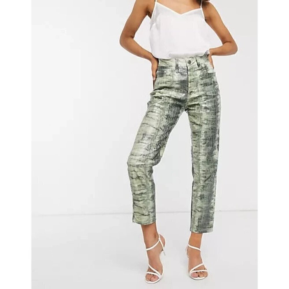 ASOS DESIGN Ritson Original Mom Jeans Croc Lizard Straight Leg Pants 28/32 sz 10 - Picture 2 of 10